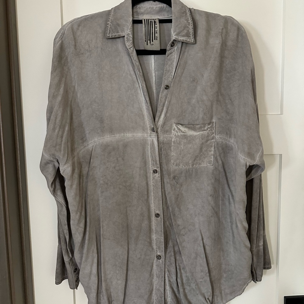 Free People Gray Button-Up Blouse